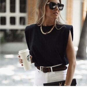 NWT Zara Black Oversized Muscle Top with Shoulder Pads